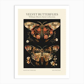 Velvet Butterflies Collection Night Butterflies William Morris Style 9 1 Art Print