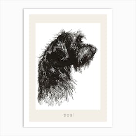 Long Hair Furry Dog Line Sketch 2 Poster Art Print