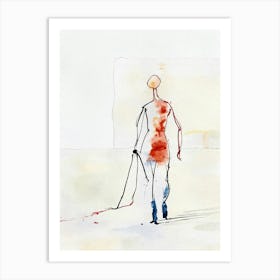 Lonely Man Line Art and Watercolor Painting Art Print