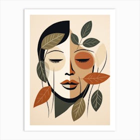 Woman With Leaves On Her Face Art Print