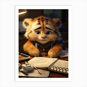 Cute Tiger's Study Time Print Art Print