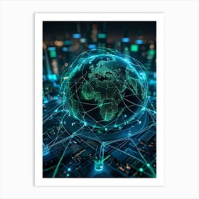 A Complex Network Of Intertwining Glowing Fibers Representing Global Telecom Connections And Financi (1) Art Print