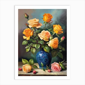 Roses In A Blue Vase Art Print