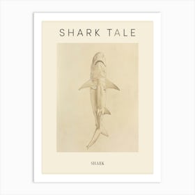 Vintage Shark Pencil Illustration Beige 4 Poster Art Print