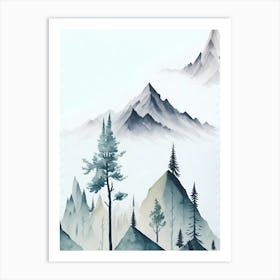 Mountain And Forest In Minimalist Watercolor Vertical Composition 64 Art Print