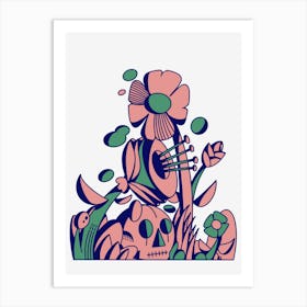 flower and skull -pink- Art Print