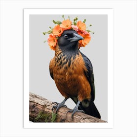 Crow With Flowers 1 Art Print