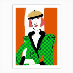 Woman In A Green Checkered Dress Art Print