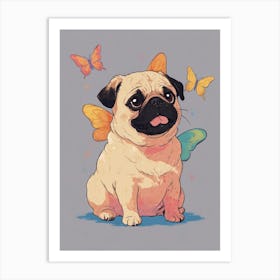 Pug With Butterflies Art Print