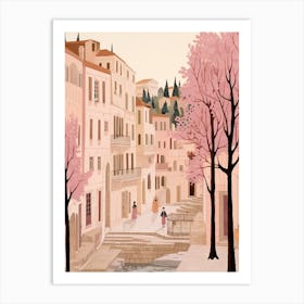 Pula Croatia 4 Vintage Pink Travel Illustration Art Print