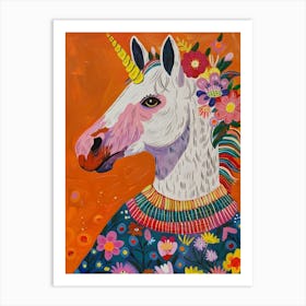 Unicorn In A Knitted Jumper Rainbow Floral Painting 3 Art Print