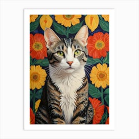 Cat With Flowers 3 Art Print