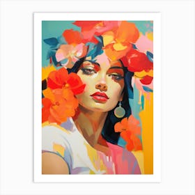 Woman With Flowers On Her Head 4 Art Print