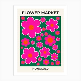 Flower Market Honolulu Green And Pink Art Print