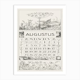 August Calendar Page With Lark And Flower (1917), Theo Van Hoytema Art Print