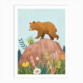 Brown Bear Walking On A Mountrain Storybook Illustration 4 Art Print