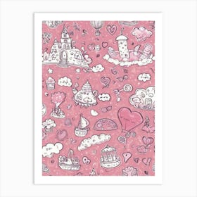 Doodles On Pink Background Art Print