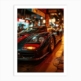 Black Sports Car At Night Art Print