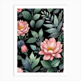 Pink Lotus Flower Seamless Pattern Art Print