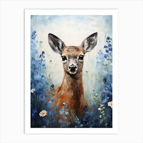 Deer In Blue Flowers 3 Art Print