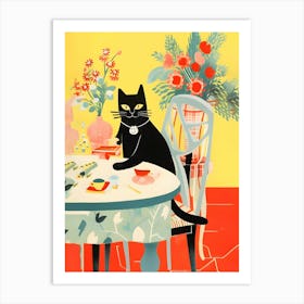 Cat At The Table Art Print