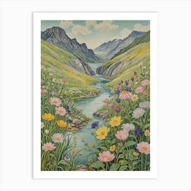 Wildflowers And The Mountain Stream Art Print