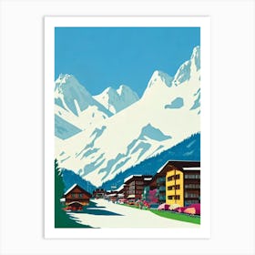 Kitzbühel, Austria Midcentury Vintage Skiing Poster Art Print