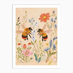 Folksy Floral Animal Drawing Bee 3 Art Print