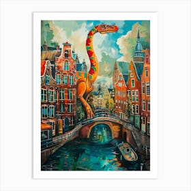 Dinosaur In The Canals Of Amsterdam 3 Art Print