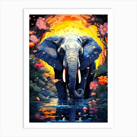 Elephant In The Water Art Print