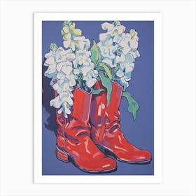 A Painting Of Cowboy Boots With Snapdragon Flowers, Fauvist Style, Still Life 5 Art Print