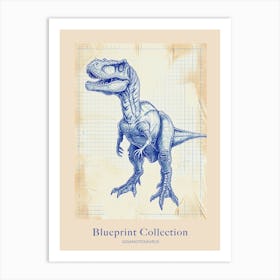 Giganotosaurus Dinosaur Blue Print Sketch 1 Poster Art Print