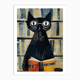 Black Cat Reading Book Art Print