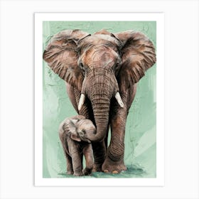 Elephant Mother And Baby Art Print