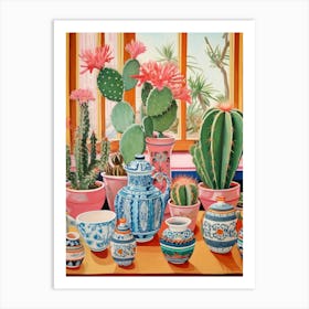 Cactus Painting Maximalist Still Life Echinocereus Cactus 3 Art Print