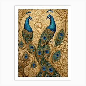 Peacocks in Gold Art Print