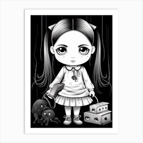 Cartoon Of Wednesday Addams Line Art 3 Fan Art Art Print