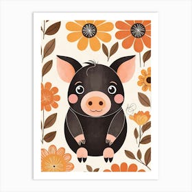 Floral Cute Baby Pig Nursery (8) Art Print