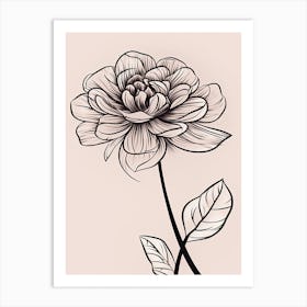 Dahlia Line Art Flowers Illustration Neutral 3 Art Print