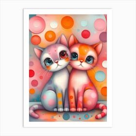 The Tale of Whiskers and Paws: A Colorful Friendship Art Print