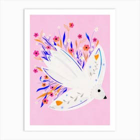 Seaagull Pink - Bird and Flowers Art Print