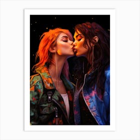 Lesbian Punk Girls Kiss LGBTQ Art Print