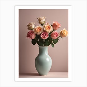 A Vase Of Pink Roses 77 Art Print