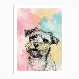 Border Terrier Dog Pastel Line Watercolour Illustration  2 Art Print