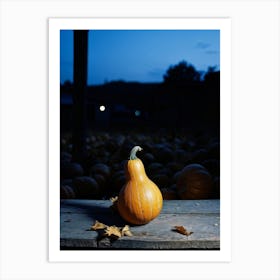 A Gourd Carefully Resting On A Weathered Wooden Table Settingfootprint In The Cement Market Under (1) Art Print