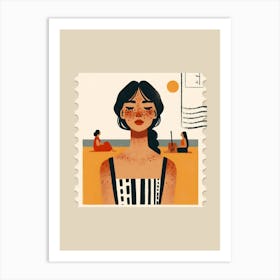 Beatiful Woman Postage Stamp Illustration Art Print