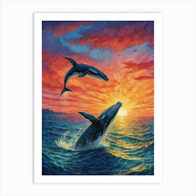 Humpback Whales At Sunset Art Print