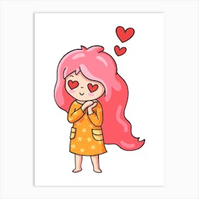 Cute Girl With Pink Hair Art Print