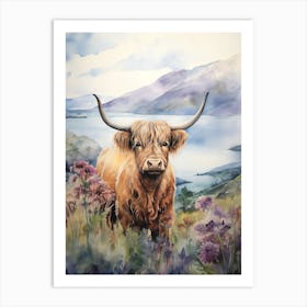 Highland Cow With Lake In The Background Art Print