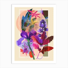 Aconitum 1 Neon Flower Collage Art Print